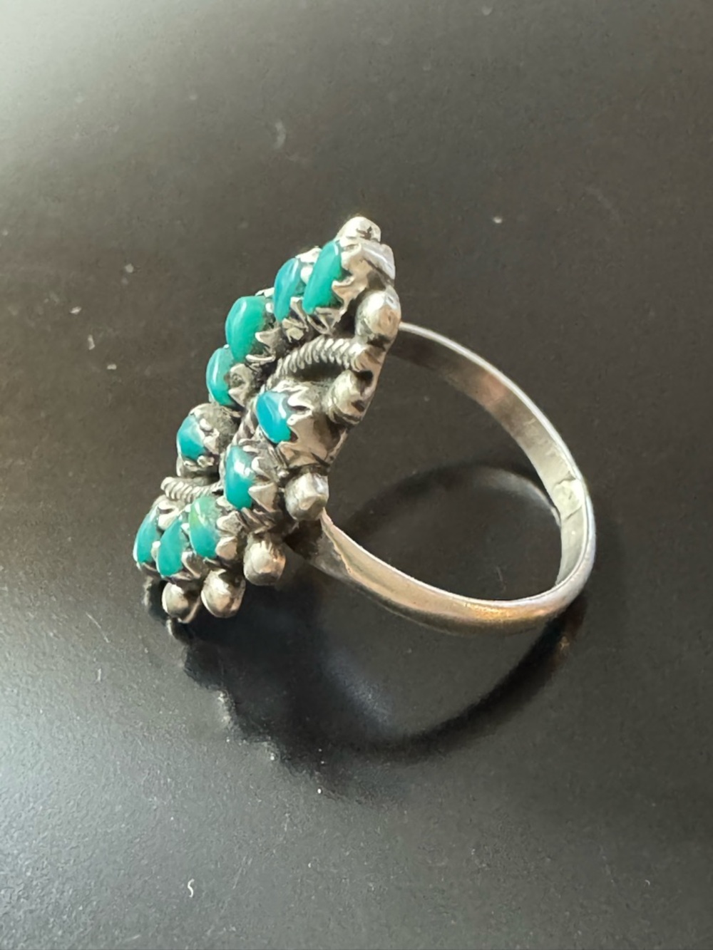 Zuni Sterling Silver Turquoise Cluster Ring Size 4.75 - Petit Point Style - Picture 4 of 9